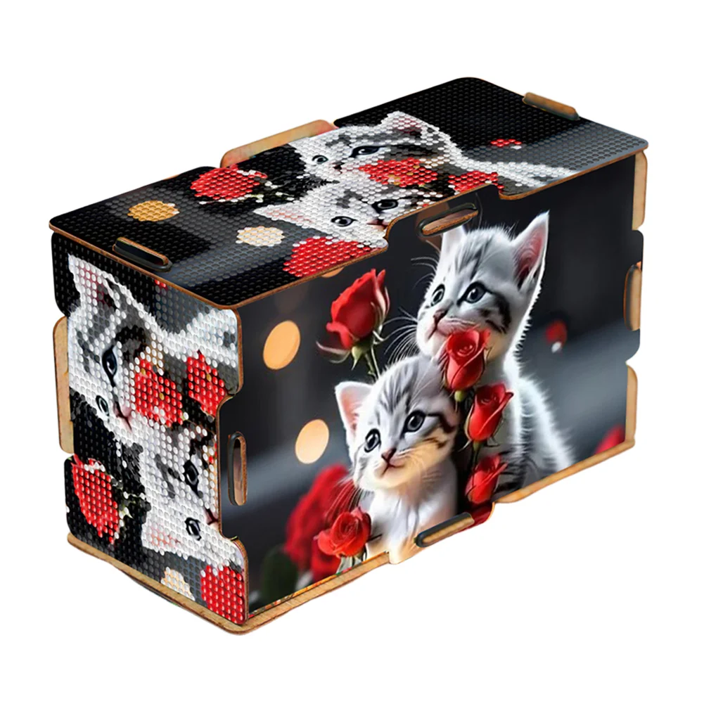 Diamond Painting Tissue Box Kits Decorative Rhinestone Craft Kit (Rose Kitten)