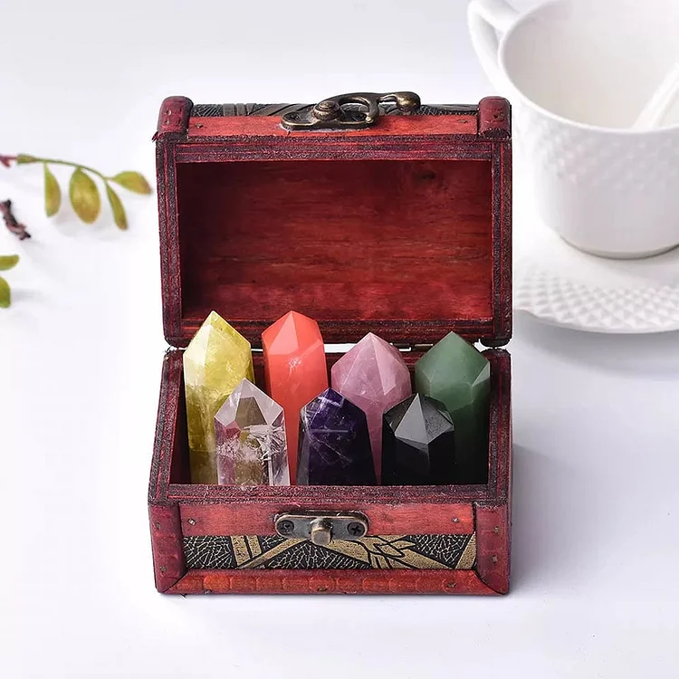 Natural Seven Crystal Wands Energy Stone Decoration Set