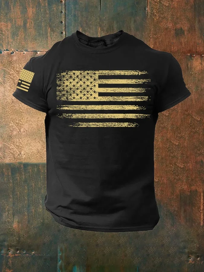 Men's Vintage Flag Print 4th Of July Casual T-Shrit socialshop