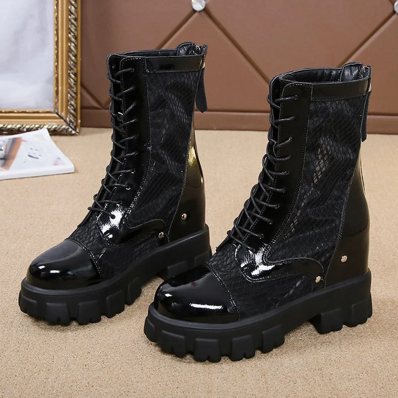 Chunky Platform Ankle Boots For Women Breathable Mesh Summer Shoes Woman Thick Sole Height Increasing Short Botas Mujer
