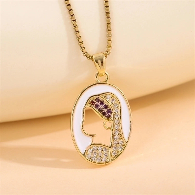 Stainless Steel Titanium Steel 18K Gold Plated Retro Lady Roman Style Enamel Plating Inlay Snake Bee Butterfly Zircon Pendant Necklace