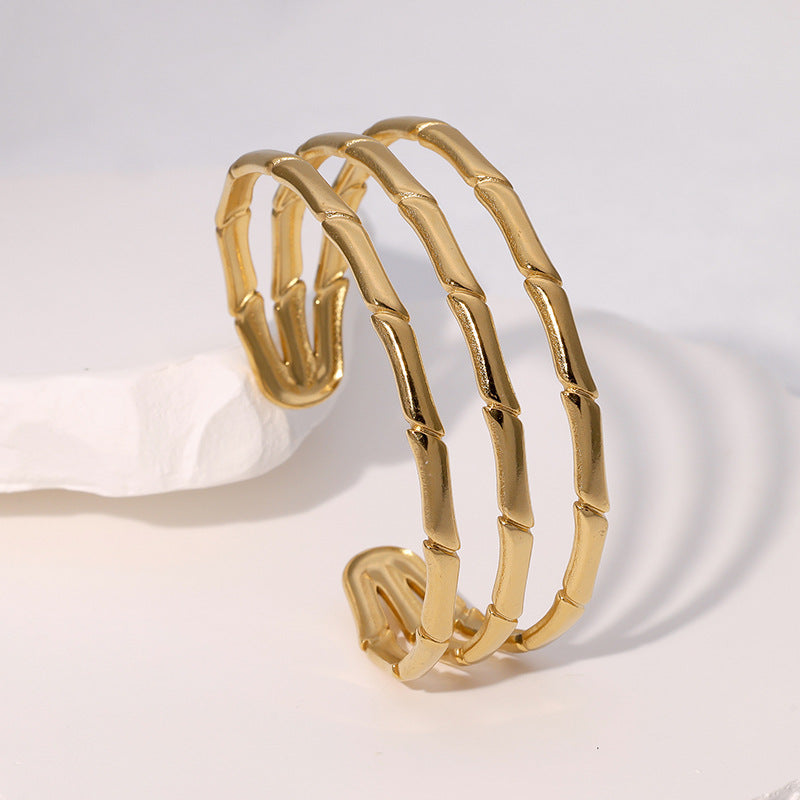 Simple And Fresh Ins Style Bamboo Bracelet Personality Simple Versatile Gold-Plated Stainless Steel Bracelet
