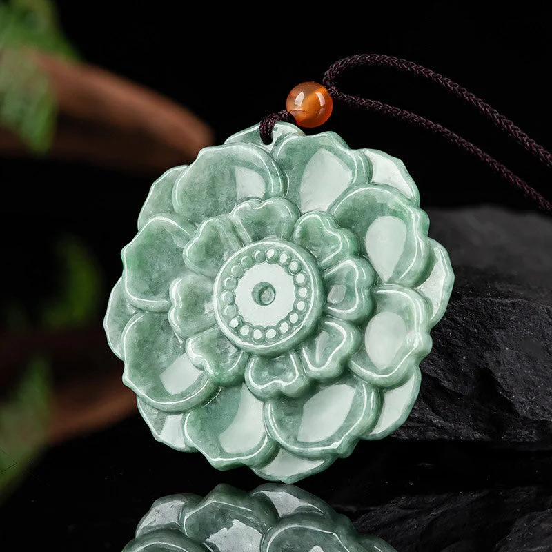 Lotus Pattern Jade Luck Prosperity Necklace Pendant