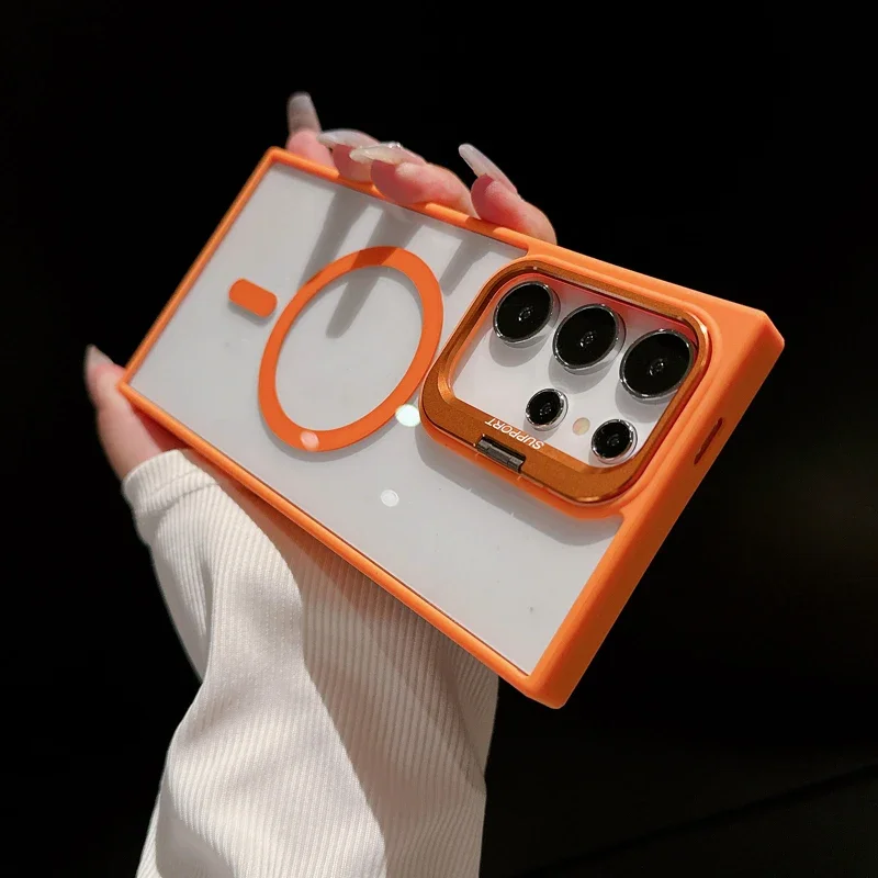 Compatible with Samsung S25 Ultra phone case, metal lens holder, magnetic transparent acrylic S24FE, drop-proof hard