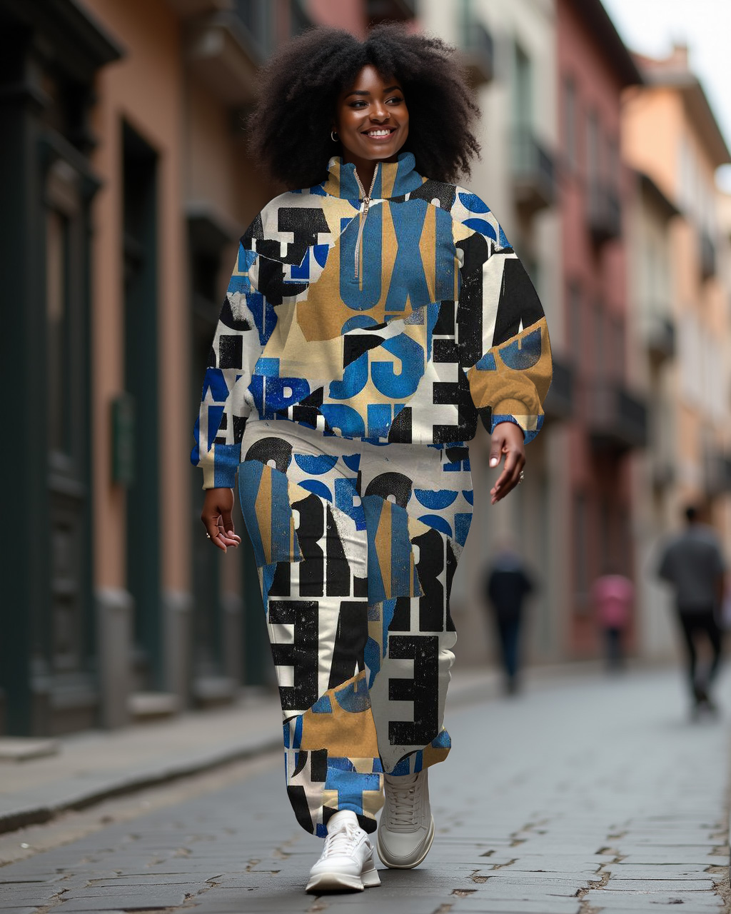 Women's Plus Size Broken Letters Graffiti Print Two-Piece Set