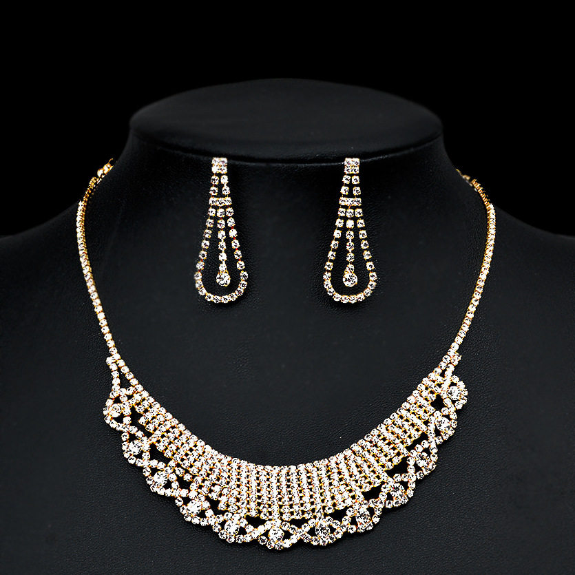 Gold Full Rhinestone Necklace and Drop Earrings Set | Oxredo Shop Ramadan Sale