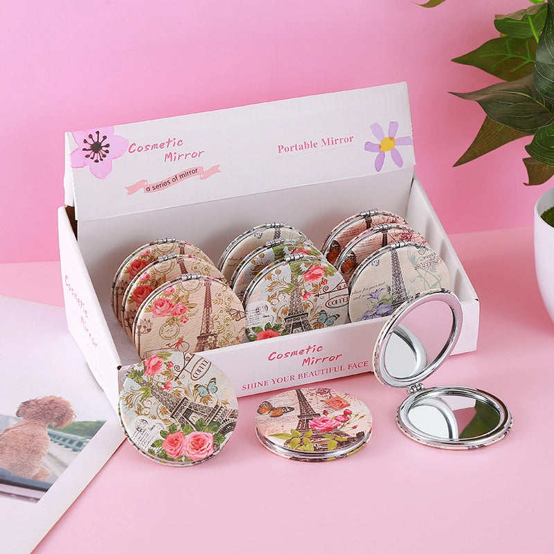 Elegant Classic Style Streetwear Printing Eiffel Tower Pu Leather Mirror 1 Piece