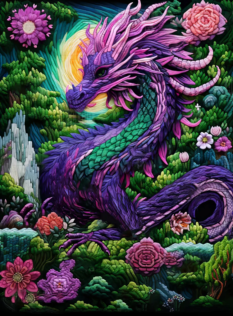 Colorful Flower Dragon 11CT Stamped Cross Stitch 45*60cm(Canvas) gbfke