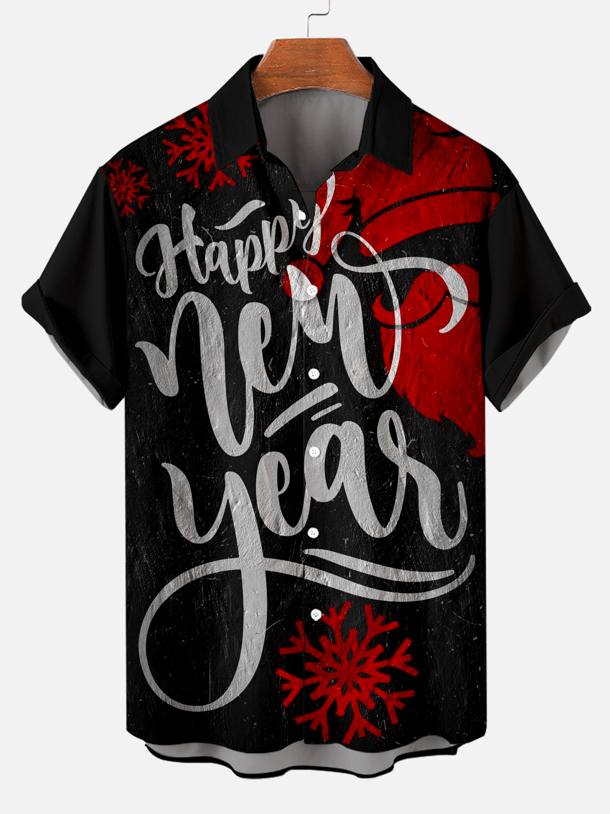 Men's Vintage Santa Claus Happy New Year Printed Short Sleeve Shirt PLUSCLOTHESMAN