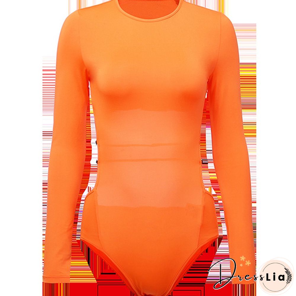 Autumn and Winter Women Neon Bodysuit Hollow-out Waist Bodysuit