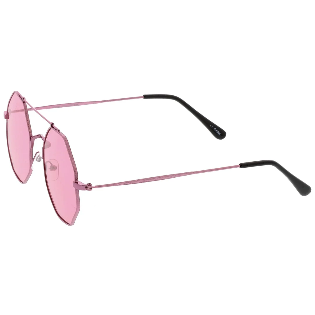 Modern Octagon glasses With Crossbar Colored Flat Lens And Ultra Slim Arms 52mm