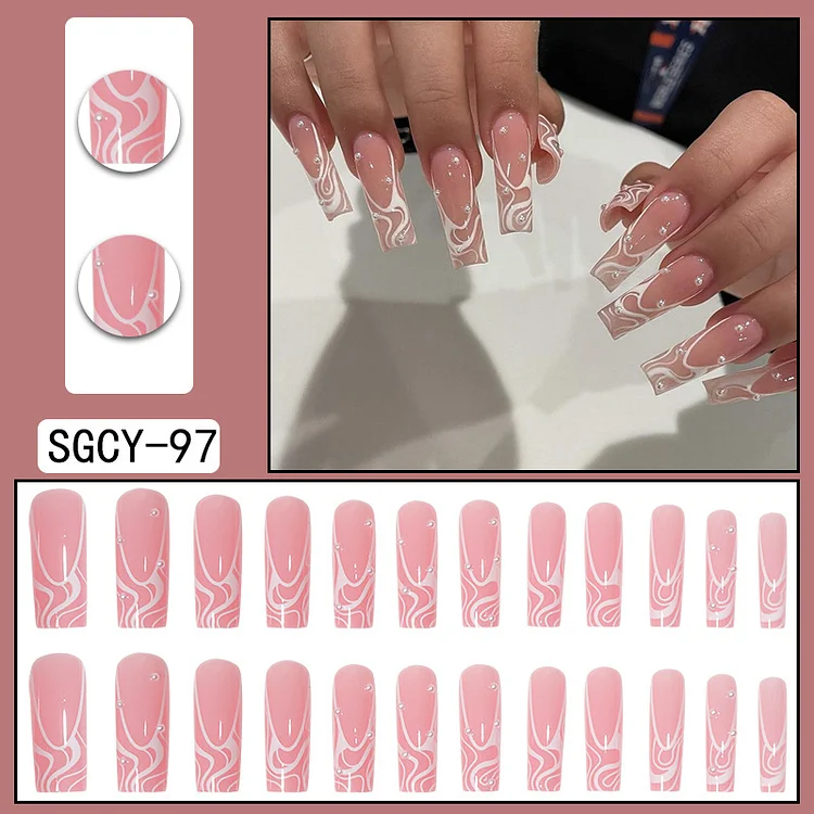 Pearl Couture - 24 Fake Nails 12 Sizes Extra Long Press On Nails Kit