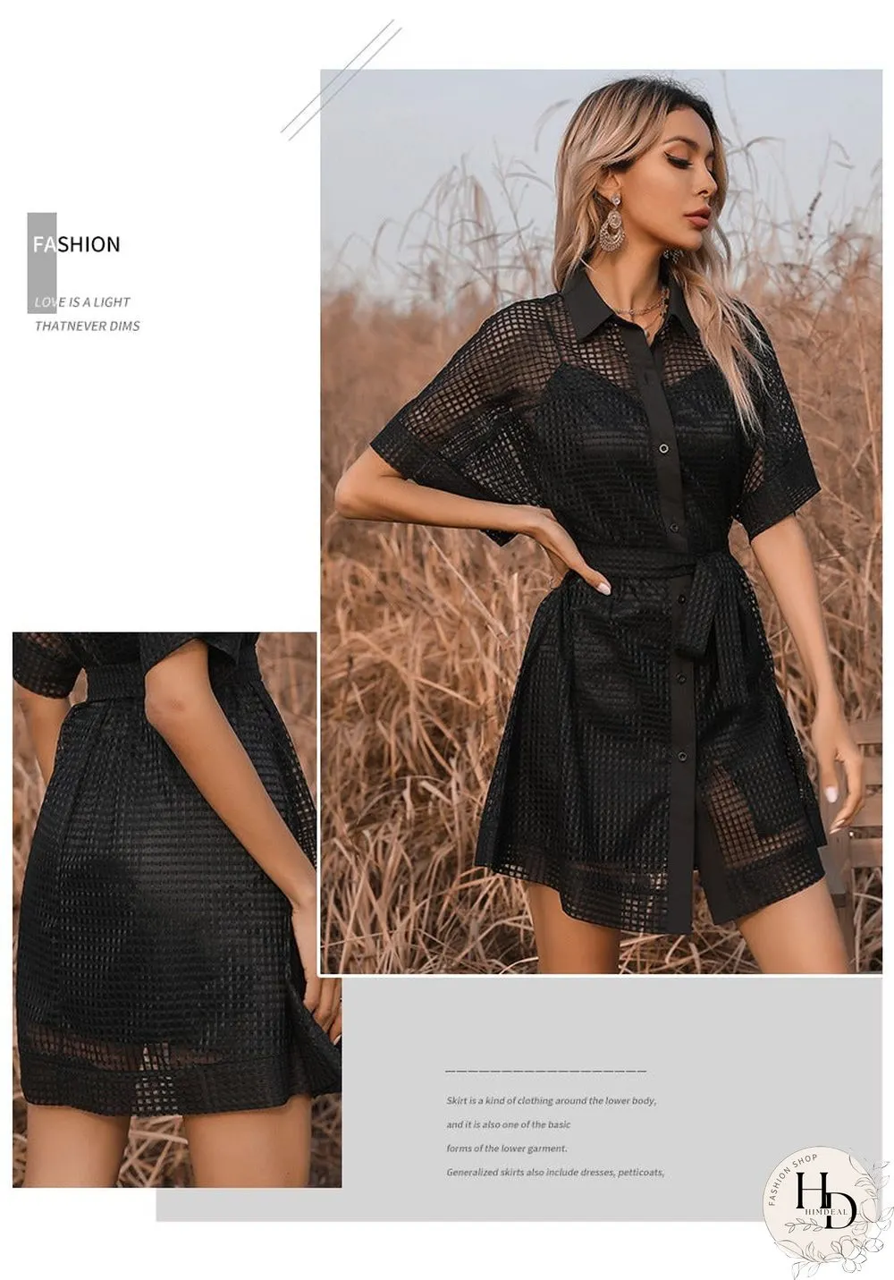 New Fashion Lace-up Black Mesh Perspective Dress Black Dresses