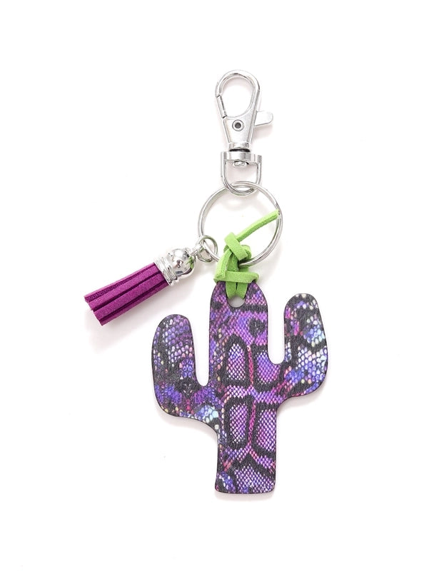 Classic Style Commute Cactus Printing Wood Bag Pendant Keychain