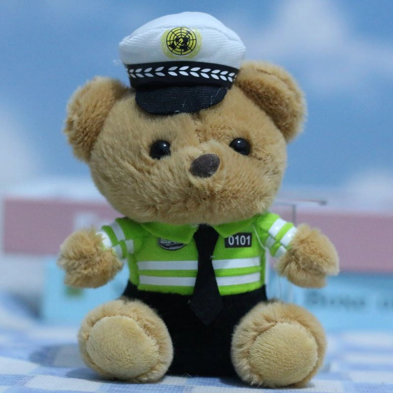 Cute Cute Traffic Police Bear Pendant Plush Toy Police Fire Fighting Doll Bag Hanging Doll Keychain Doll