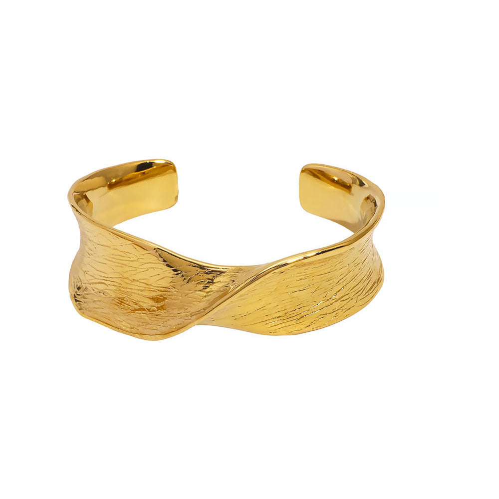 Stainless Steel Wide Cross Casting Bracelet Inlaid Zircon Ins Style Open Bracelet For Women