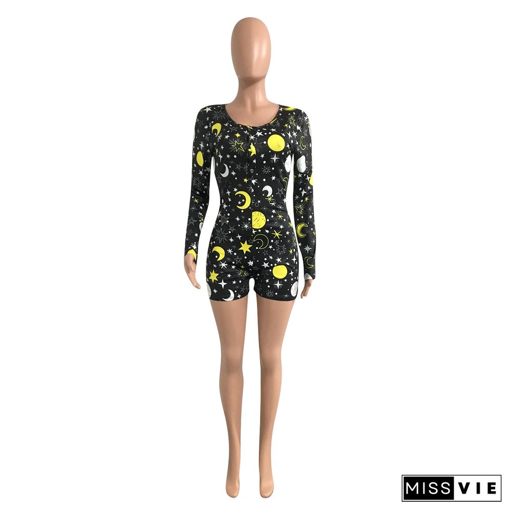 Button-Flap Home Print Jumpsuit