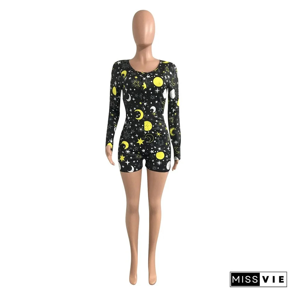 Button-Flap Home Print Jumpsuit