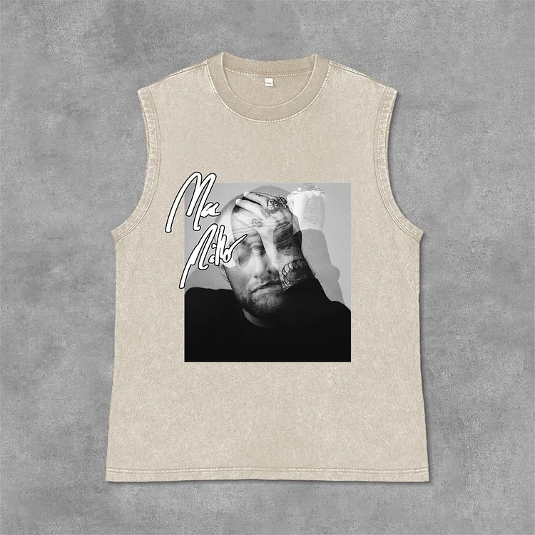 Mac Miller Album Graphic Print Acid Washed Sleeveless Tank Top SOPULA