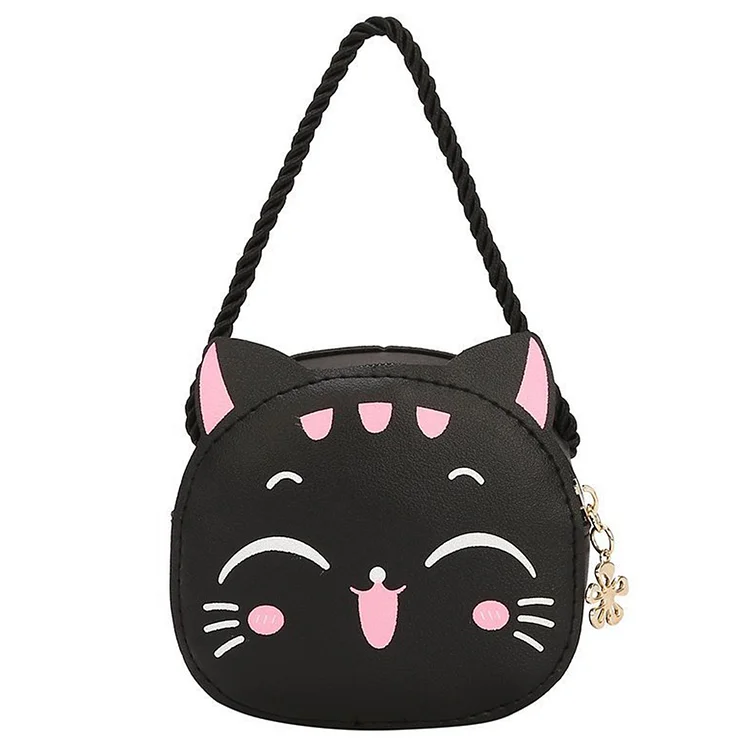 Girls Cute Sling Bag Casual Cat Mini Shoulder Bag Kids Daily Bags (Black)