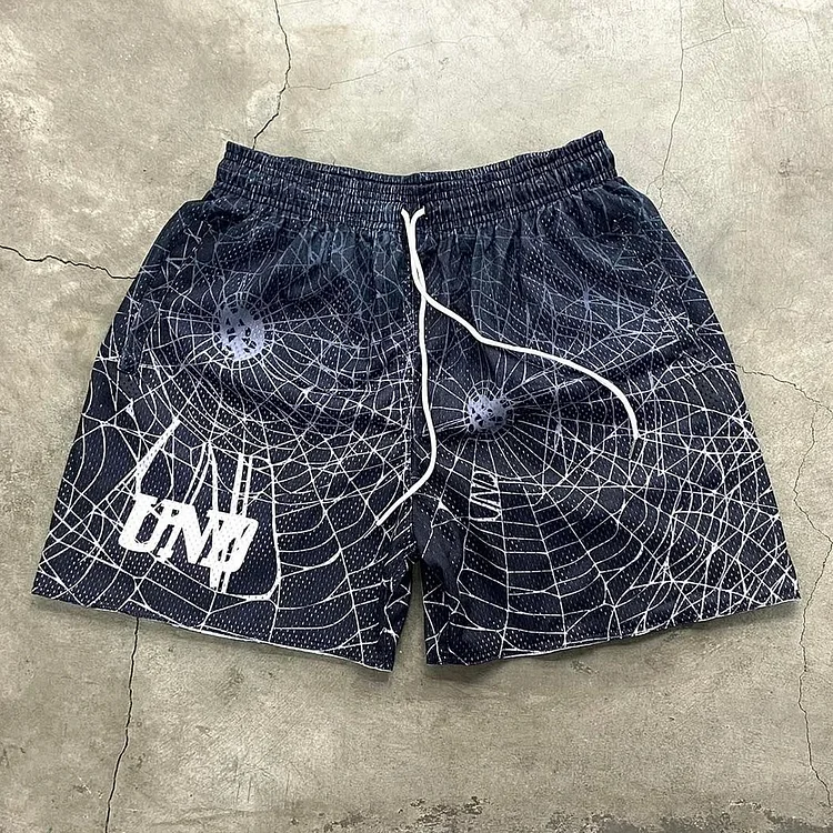 Sopula Spider Web Print Casual Street Mesh Shorts