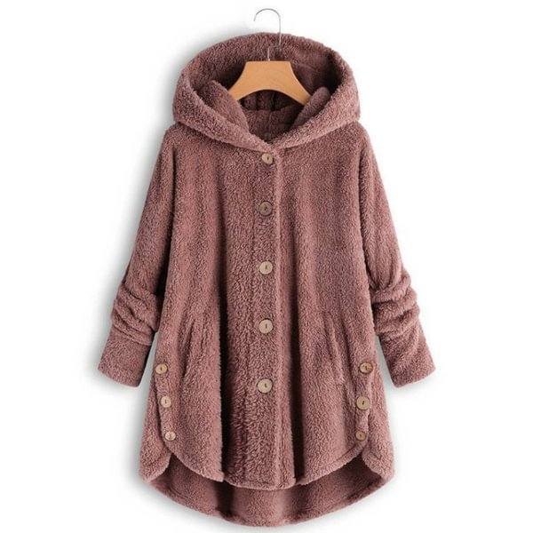Autumn and Winter Casual Outwear Tops Solid Color Plush Hoodies Long Sleeve Hooded Coat Women Loose Warm Fur Cardigan Coat with Pocket Shaggy Jacket Long Coat Plus Size S-5XL - Shop Trendy Women's Clothing | LoverChic