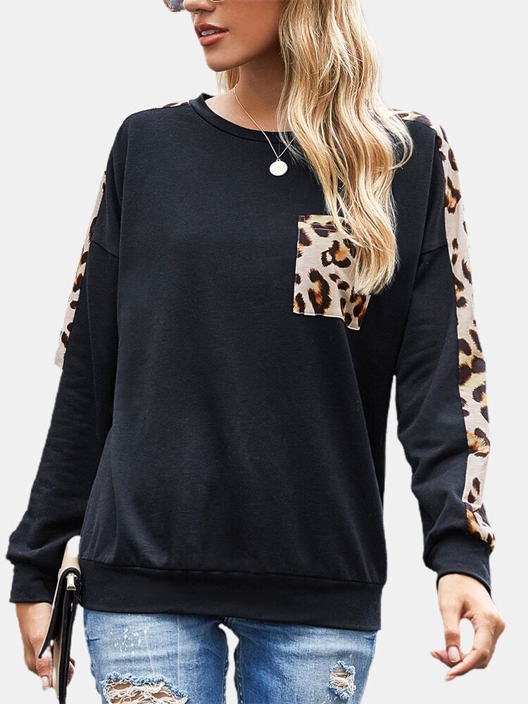 Leopard Print Long Sleeves O neck Casual T shirt For Women P1771947