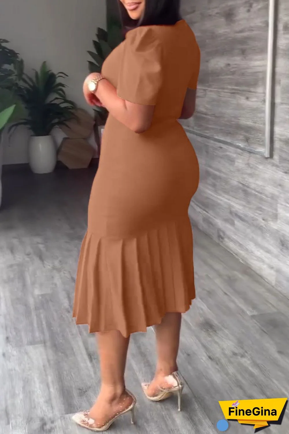 Red Casual Solid Basic O Neck Short Sleeve Dress