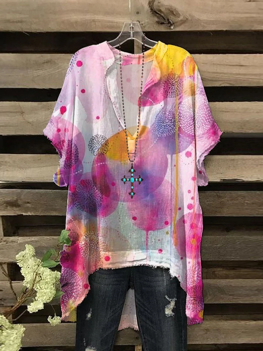 Women's Vintage Colorful Halo Print Casual Top