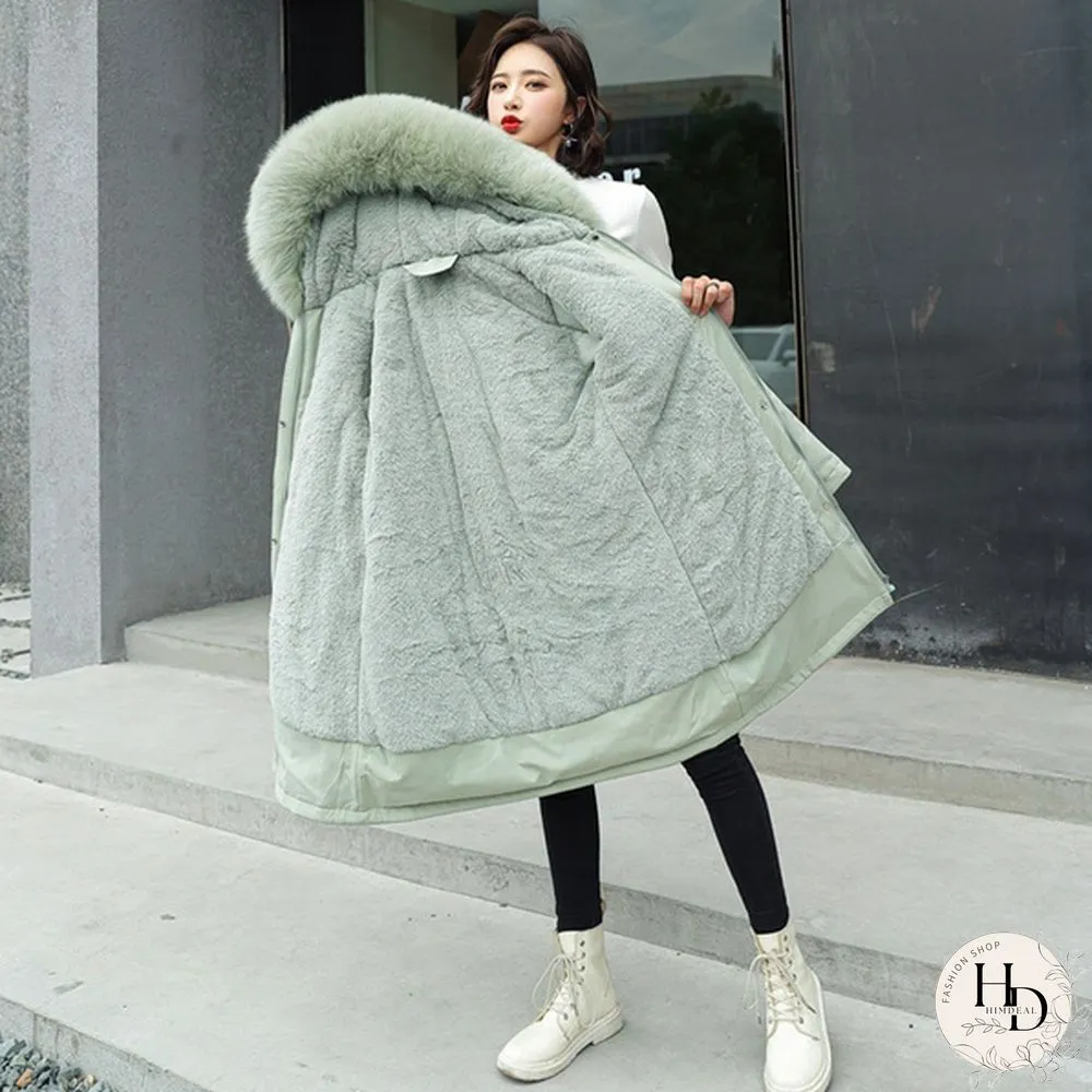 New cotton liner parker parka fashion adjustable waist fur collar winter jacket women