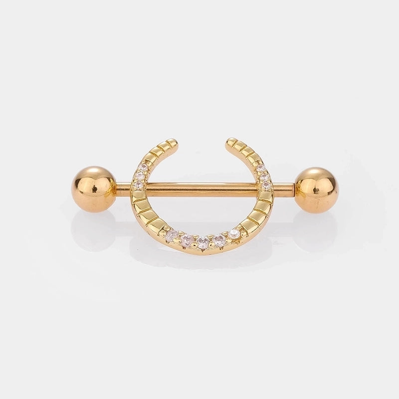 1 Piece Nipple Rings & Studs Sexy Modern Style Star Moon Leaves 316L Stainless Steel  Hollow Out Inlay Zircon 14K Gold Plated Nipple Rings & Studs