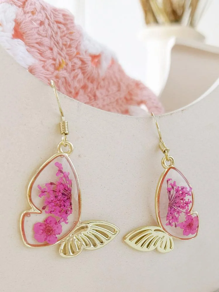 Queen Lace Butterfly Dried Flower Earrings