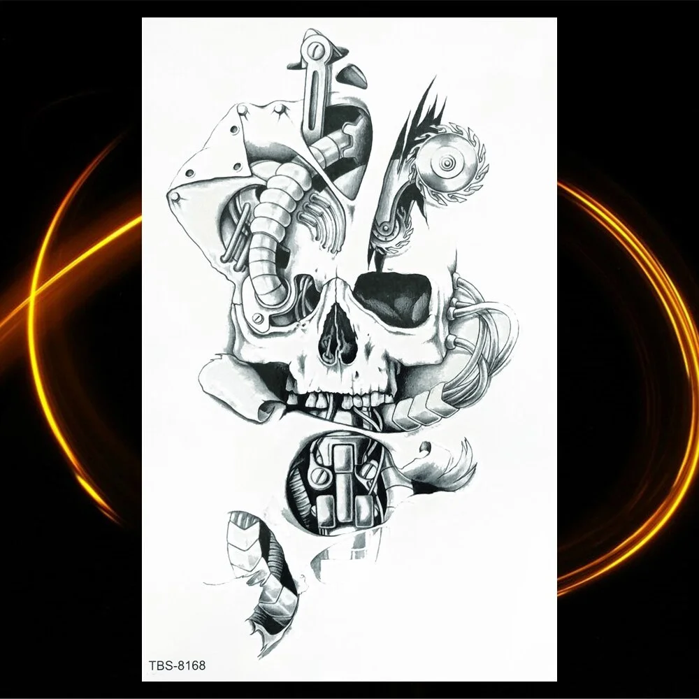 Sdrawing Skeleton Fake Temporary Tattoos For Women Men Green Snake Rose Daisy Flower Tattoo Scorpion King Body Thigh Waterproof Tatoo