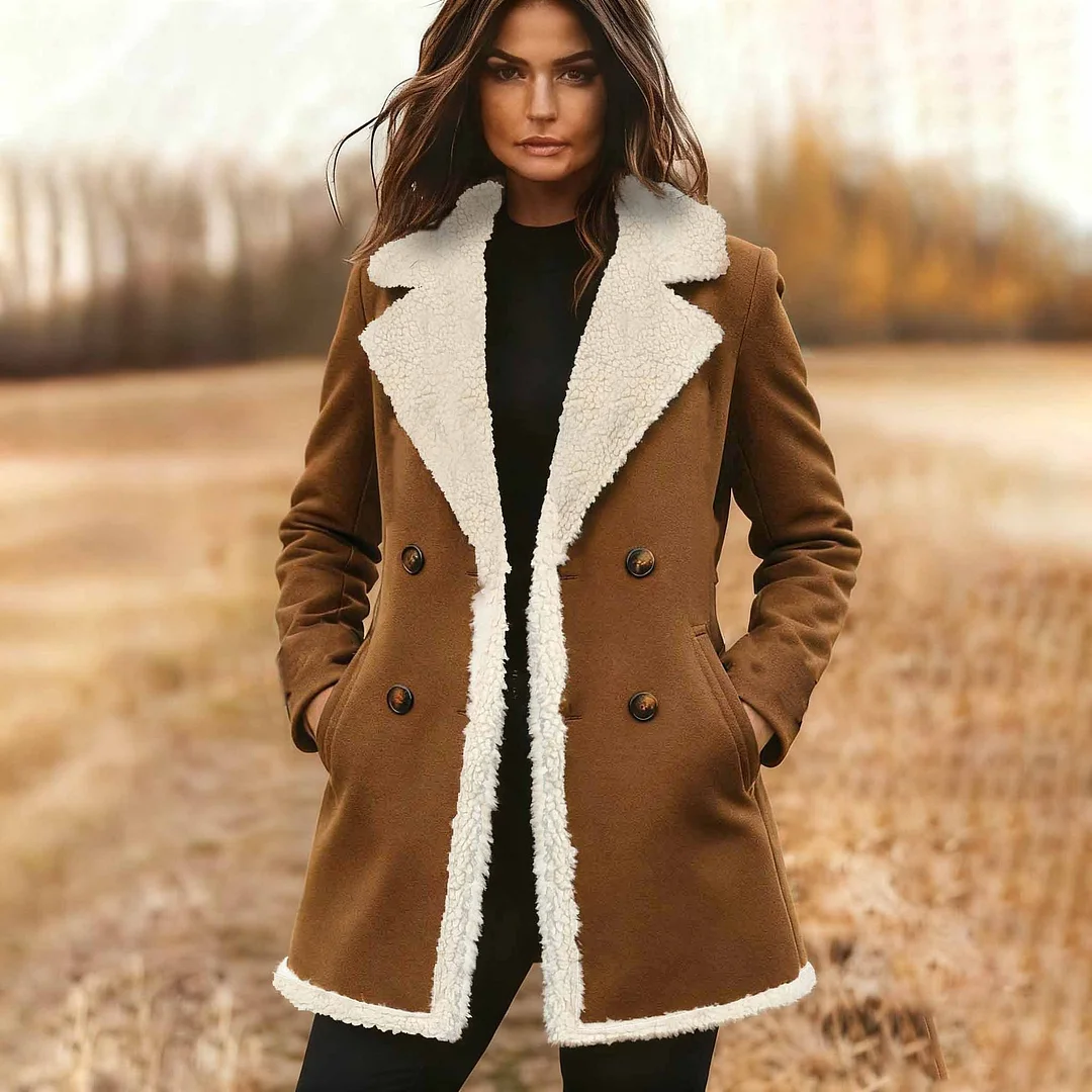 Athvotar Athvotar Shein Long Sleeve West Wind Plus Velvet Double Buckle Velvet Coat