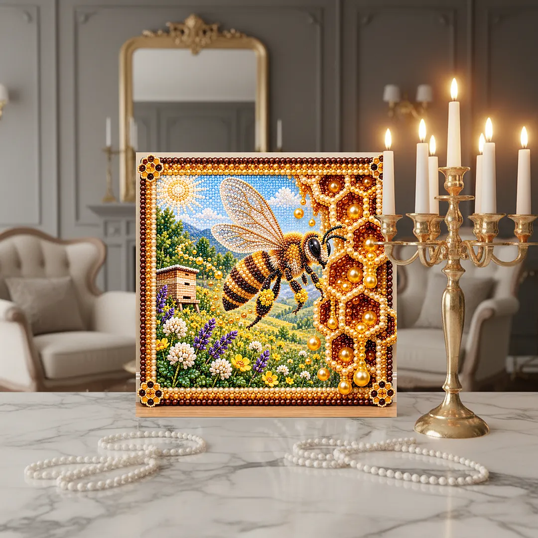Framed Pearl Painting Kit Bee And Honeycomb 11.81x11.81in