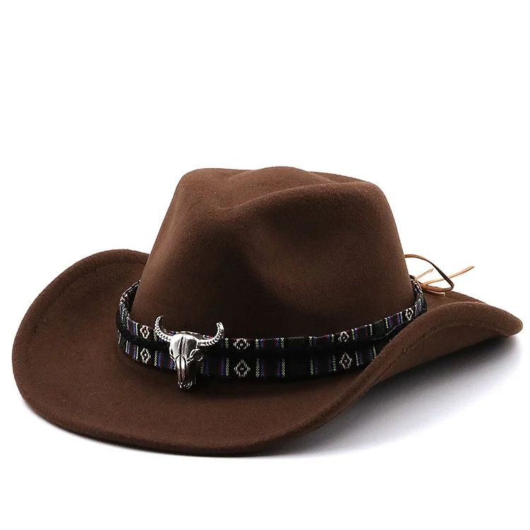 Multicolor Bull Gead Western Cowboy Hat Woolen Jazz Hat