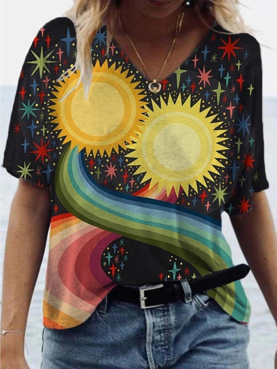 Sun Painting Print Short-Sleeved T-Shirt