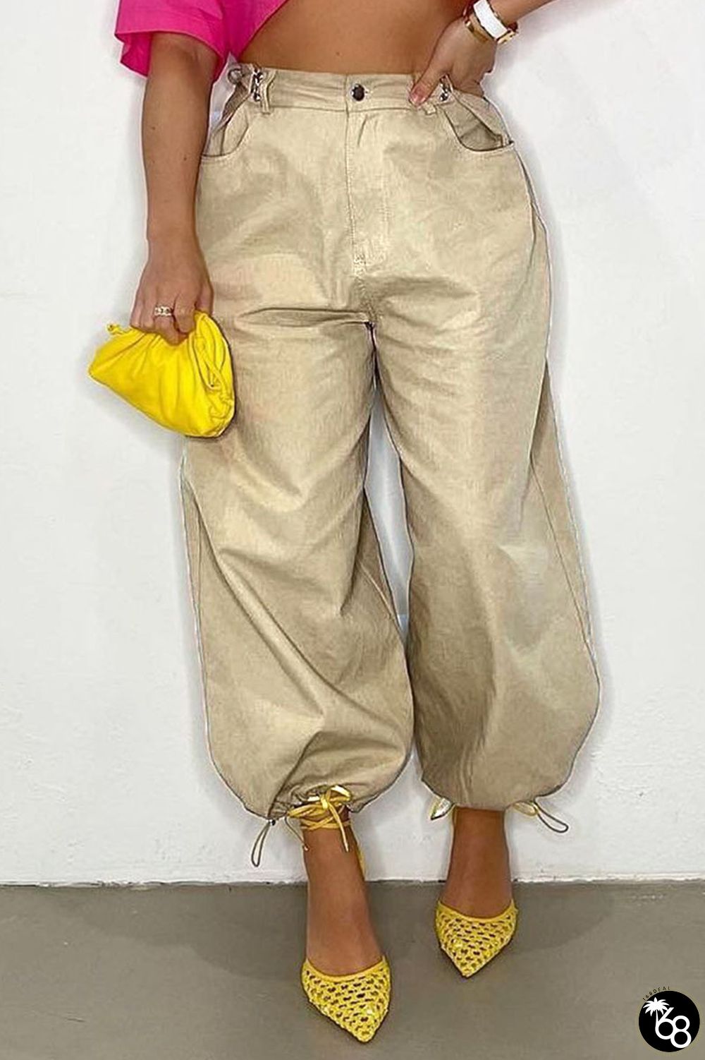 Khaki Casual Solid Patchwork High Waist Lantern Solid Color Bottoms | 168DEAL
