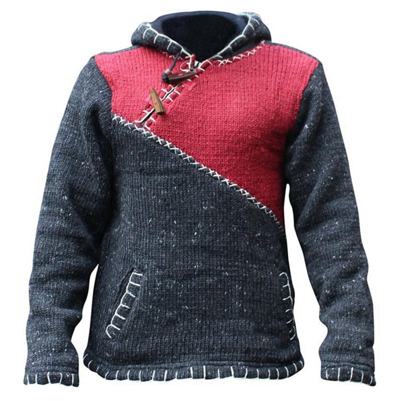 Men's Colorblock Thickened Hooded Sweater