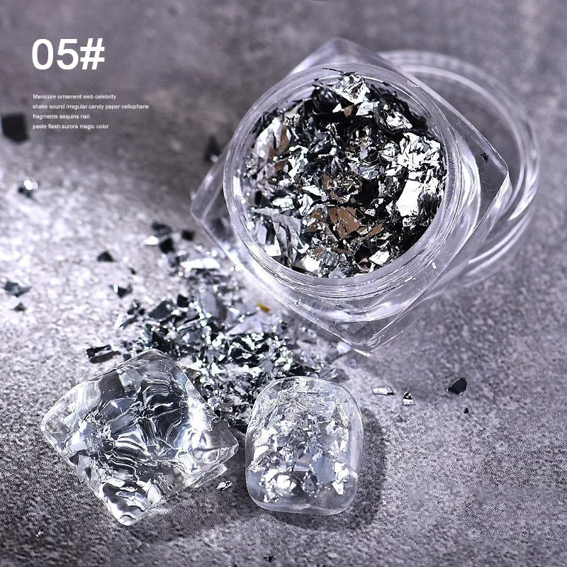 Aluminum Foil Sequins For Nails Gold Silver Irregular Glitter Flakes Mirror Chrome Powder Manicures Winter Decorations Tools