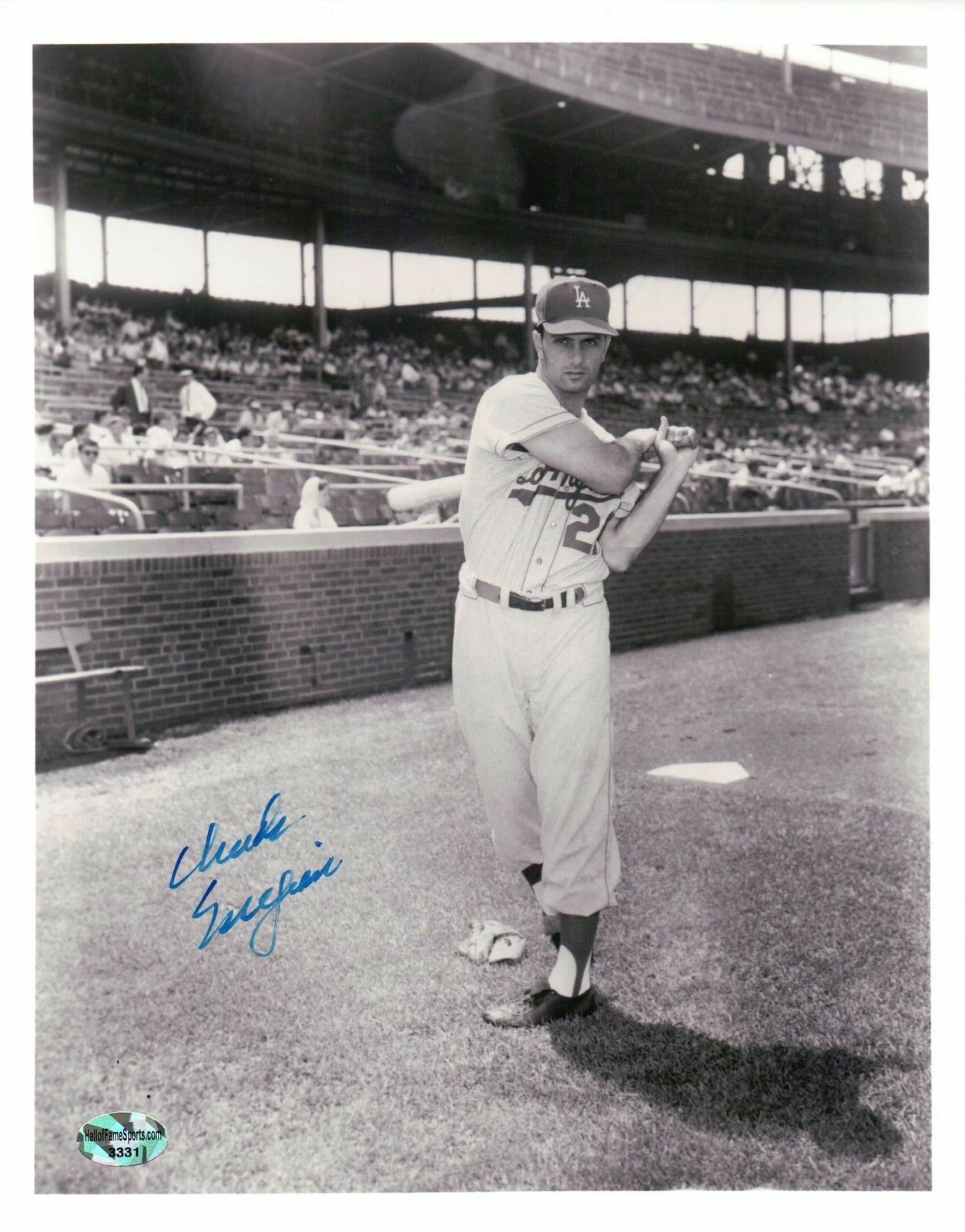 Chuck Essegian Signed 8X10 Vintage Photo Poster painting Autograph LA Dodgers Pose Bat Auto COA