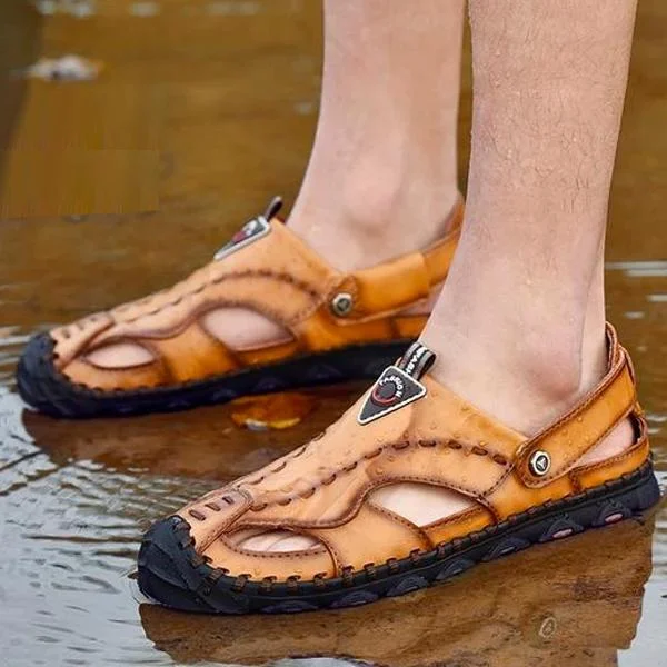 Men's Genuine Leather Sandals Shoes Lightweight Comfort Beach Sandals