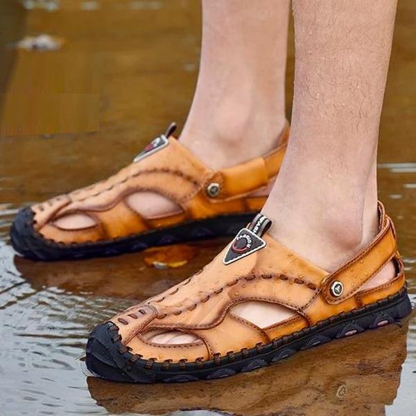 Men's Genuine Leather Sandals Shoes Lightweight Comfort Beach Sandals
