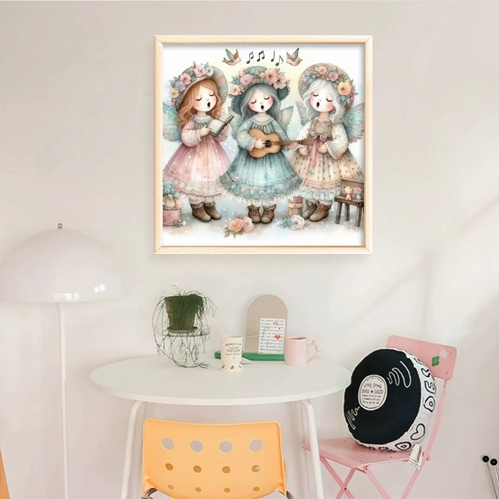 DIY Stamped Cross Stitch 11CT Full Embroidery 50*50cm - Angel Choir Playing Guitar