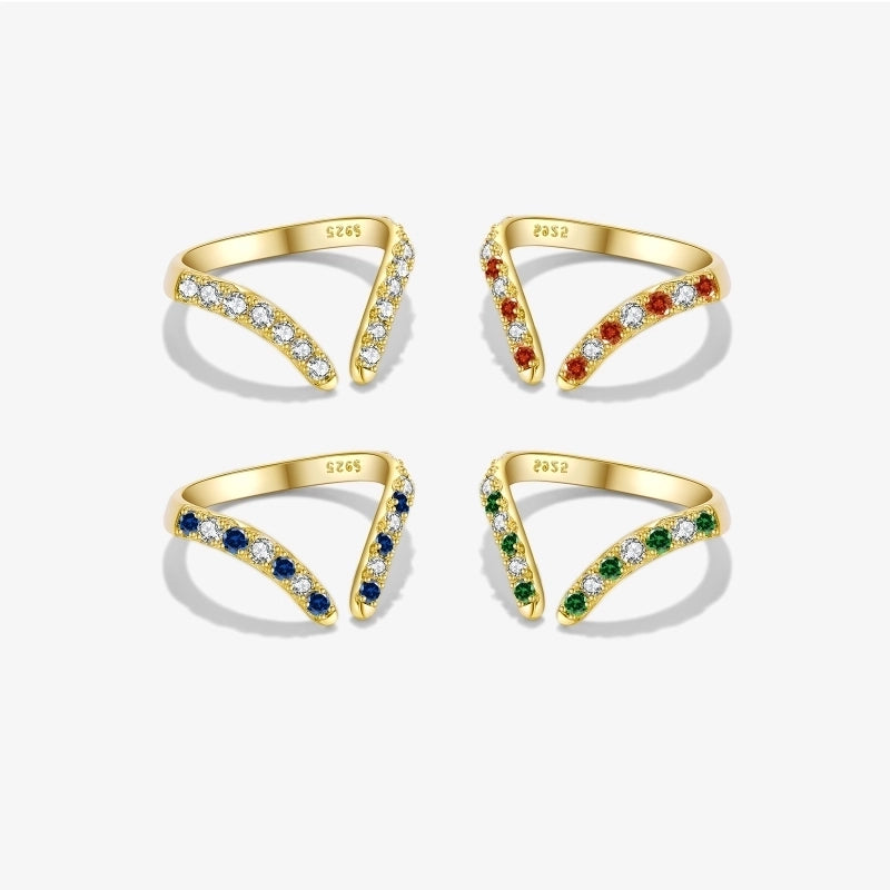 18K Gold Plated White Gold Plated 925 Sterling Silver Zircon Irregular Open Rings