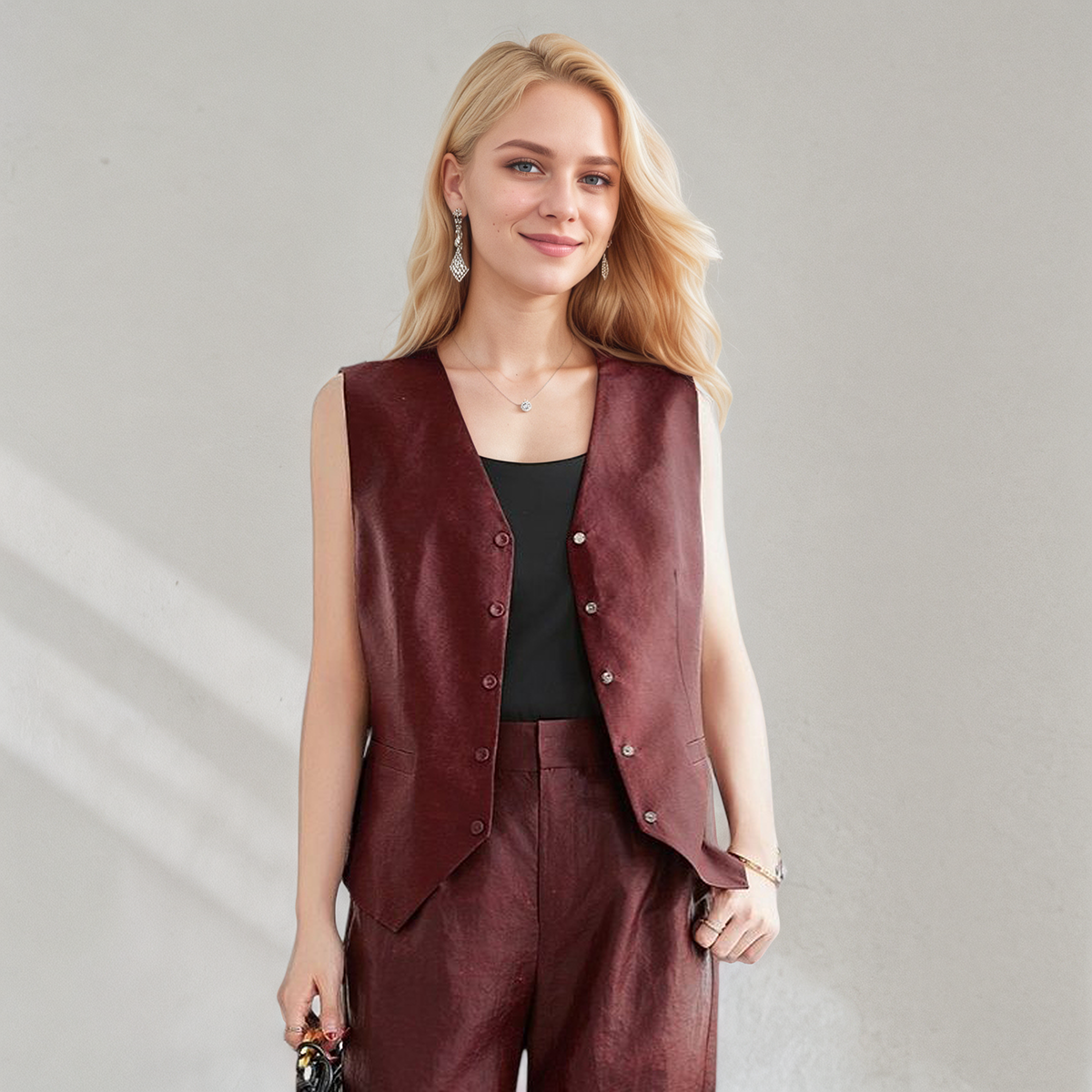 Work Silk Vest and Wide Leg Pants with High Waisted for Women REAL SILK LIFE