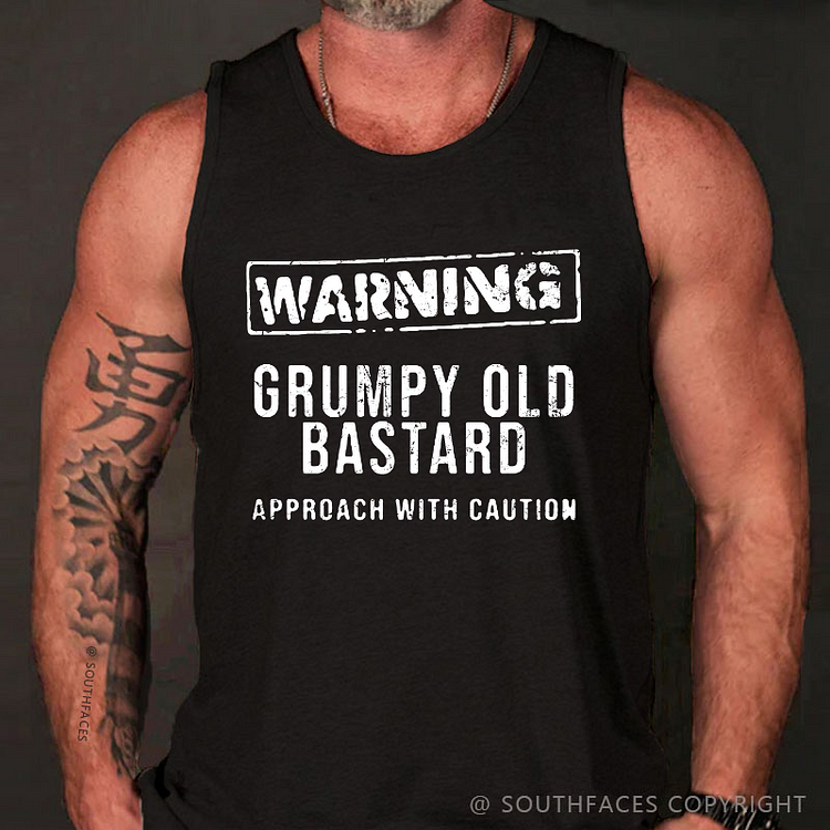Warning Grumpy Old Bastard Approach With Caution Sarcastic Men's Tank Top