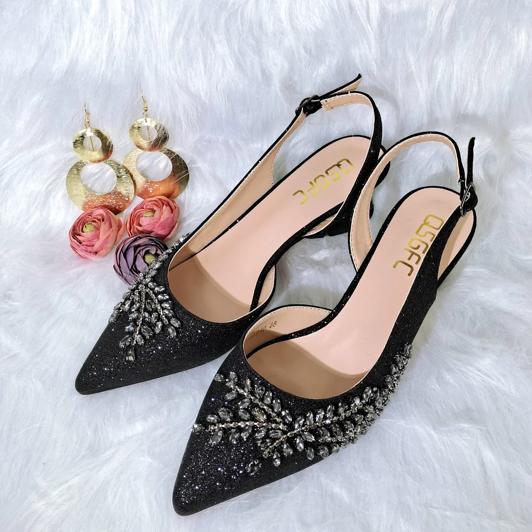 QSGFC 2022 Orange Color Shaped Mid-heel Design Shoes Popular Pointed Ladies Shoes And Bags African Wedding Party Shoes With Bag