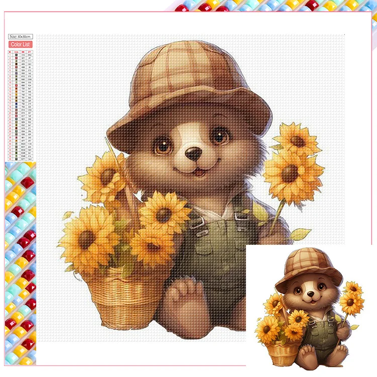 Sunflower Bear 30*30CM (Canvas) Full Square Drill Diamond Painting gbfke