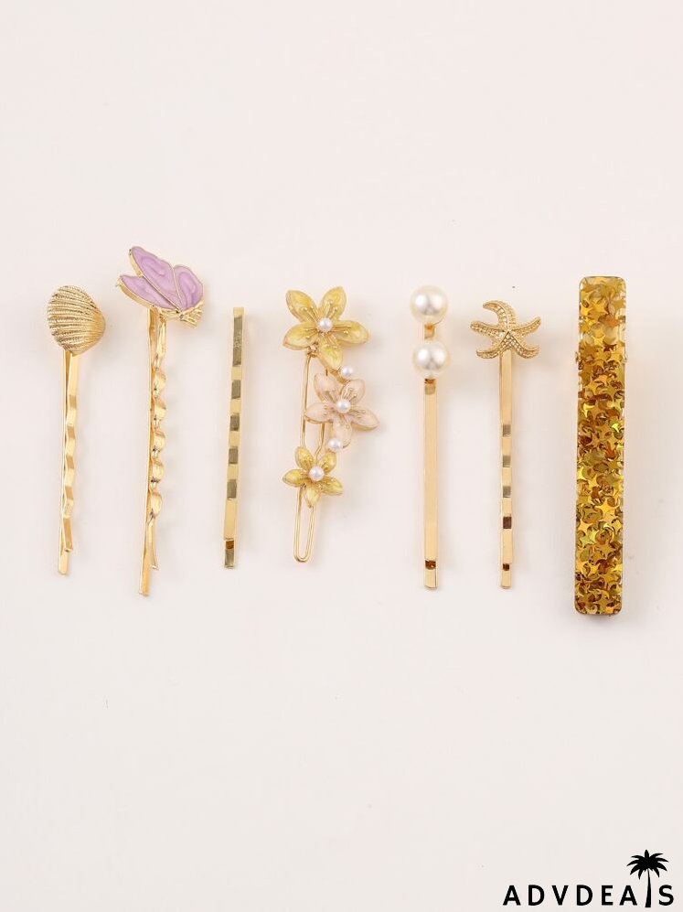 7pcs Flower & Butterfly Decor Hair Clip